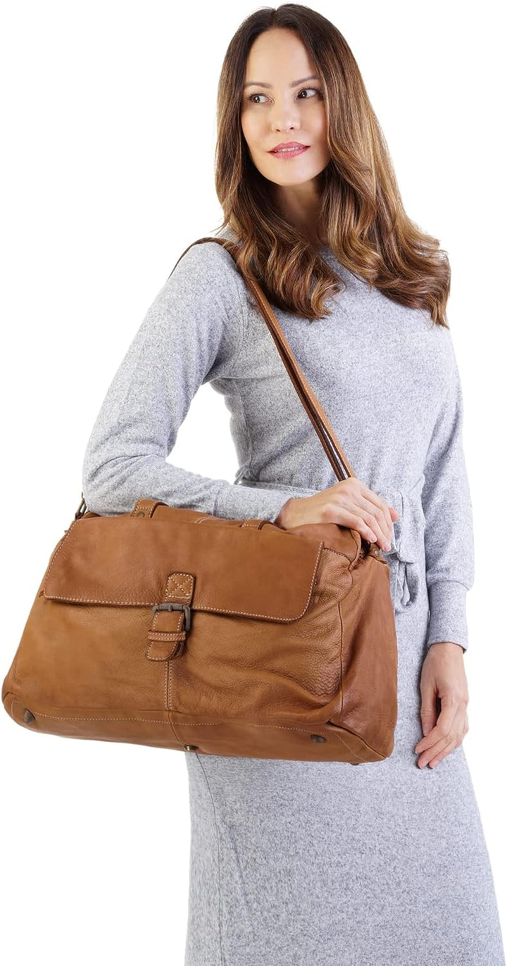 Cluty Reisetasche echt Leder Cognac 30 l Damen - 021141, Cognac