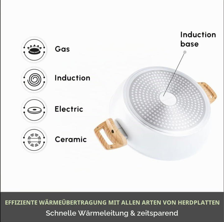 Karaca Swiss Crystal Antihaft-Induktions-Schmortopf mit Deckel, 30 cm, Cremefarben Kochtopf, PFOA/PF