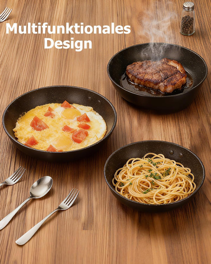 Pfannenset Induktion, Antihaft-beschichtete Bratpfanne 20, 24 und 28 cm mit abnehmbarem Griff, für a
