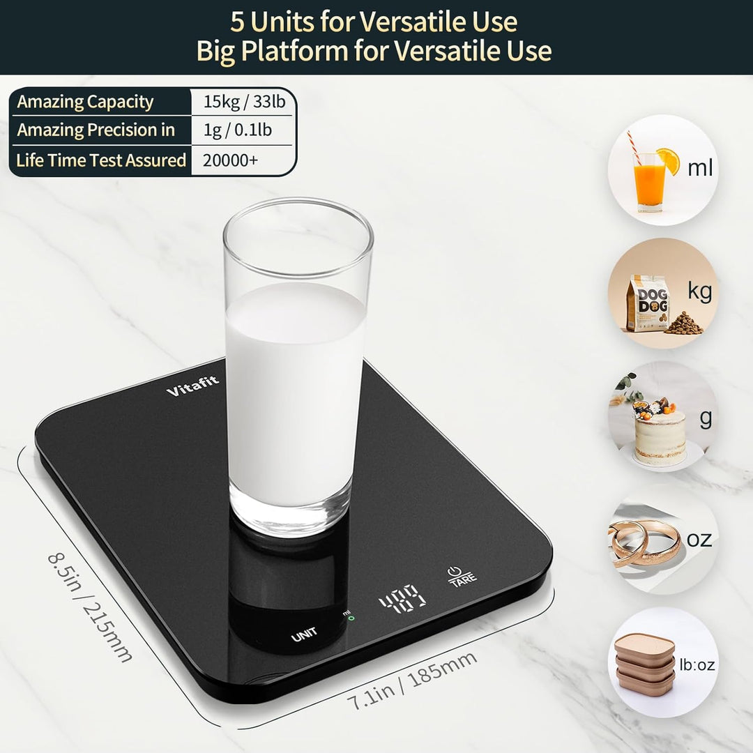 Vitafit 15kg Küchenwaage Digital mit Hoher Präzision 1g, Waagen-Profifabrik SEIT 2001, Digitalwaage