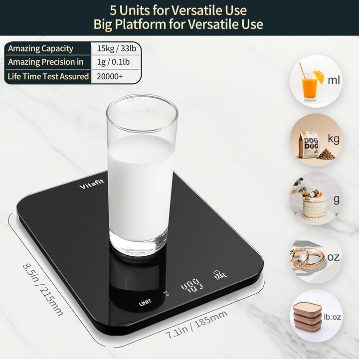 Vitafit 15kg Küchenwaage Digital mit Hoher Präzision 1g, Waagen-Profifabrik SEIT 2001, Digitalwaage