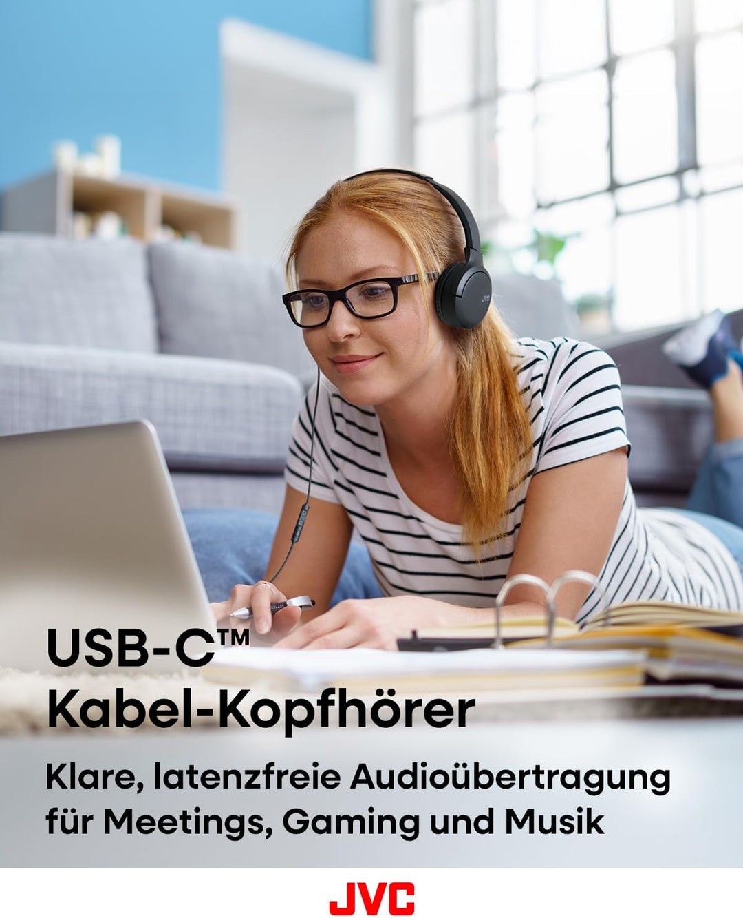 JVC HA-S33UC-B USB-C On-Ear-Kopfhörer, weiche Ohrpolster, faltbar, mit Mikrofon & 3-Tasten-Fernbedie