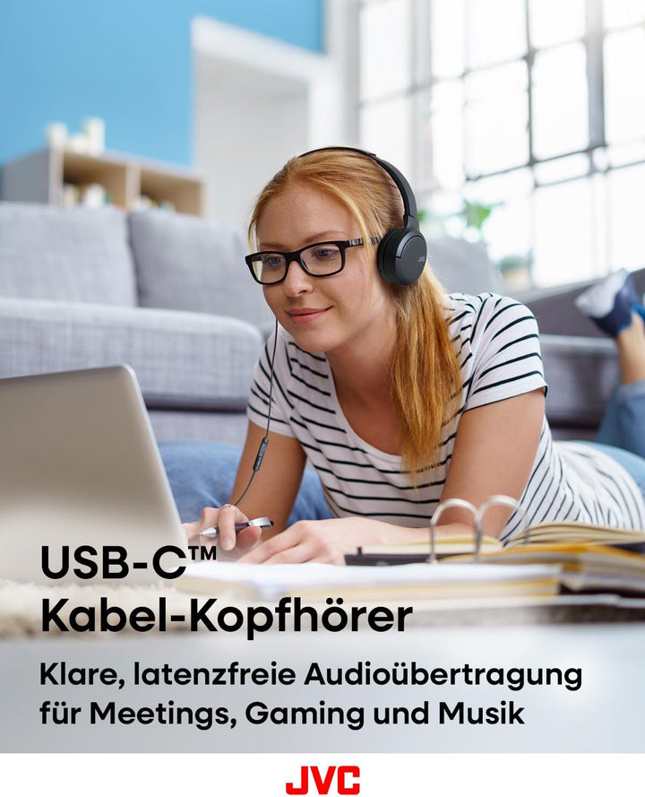 JVC HA-S33UC-B USB-C On-Ear-Kopfhörer, weiche Ohrpolster, faltbar, mit Mikrofon & 3-Tasten-Fernbedie