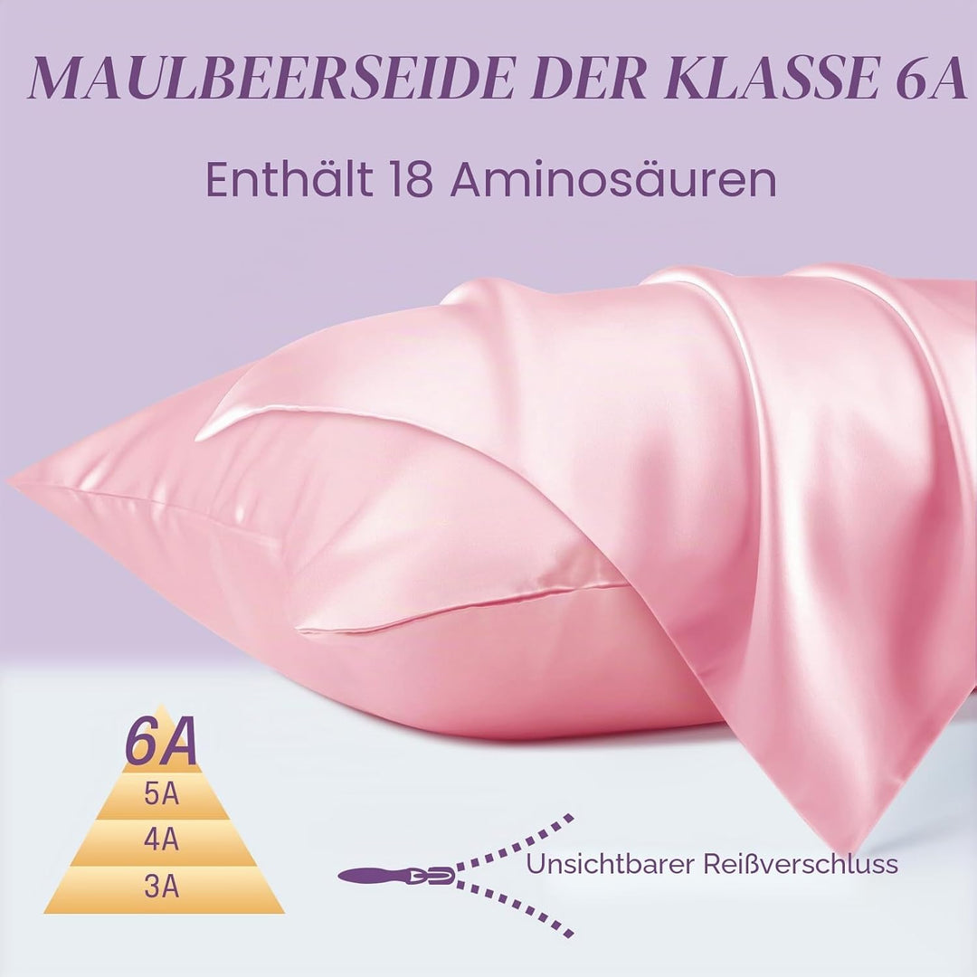 OLESILK Seide Kissenbezug Kissenhülle Haar- und Hautpflege mit Reissverschluss 16 Momme 1 Stück Rosa