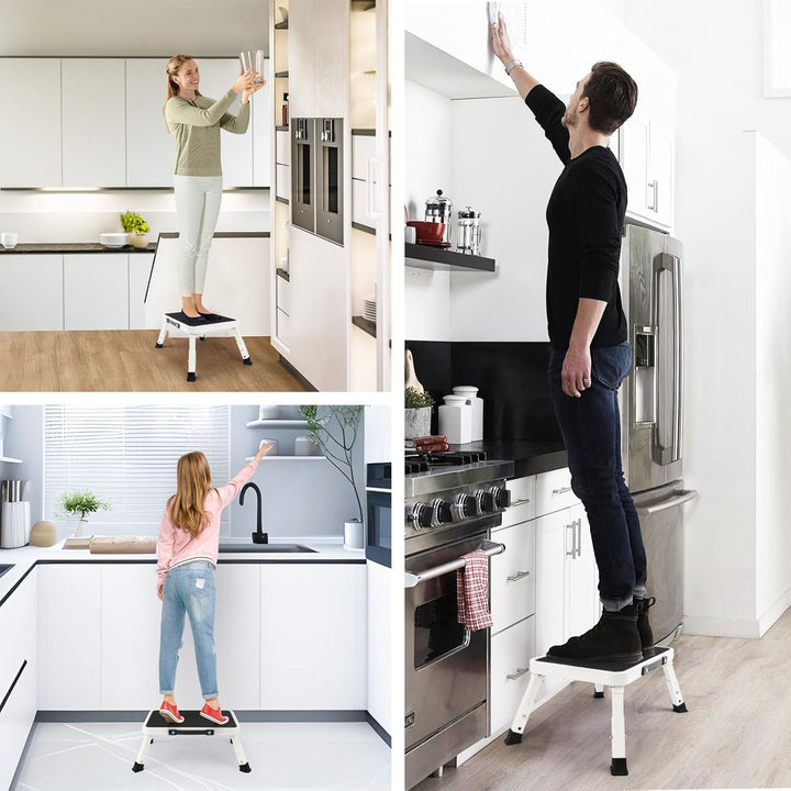 3-stufig höhenverstellbarer klappbarer Tritthocker, rutschfeste Plattform, Gummifüsse, tragbare eins