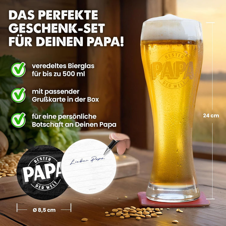 getbrave Weizenglas | Bester Papa der Welt (0,5l) in Geschenkbox | Das Geschenk zum Vatertag | Weihn