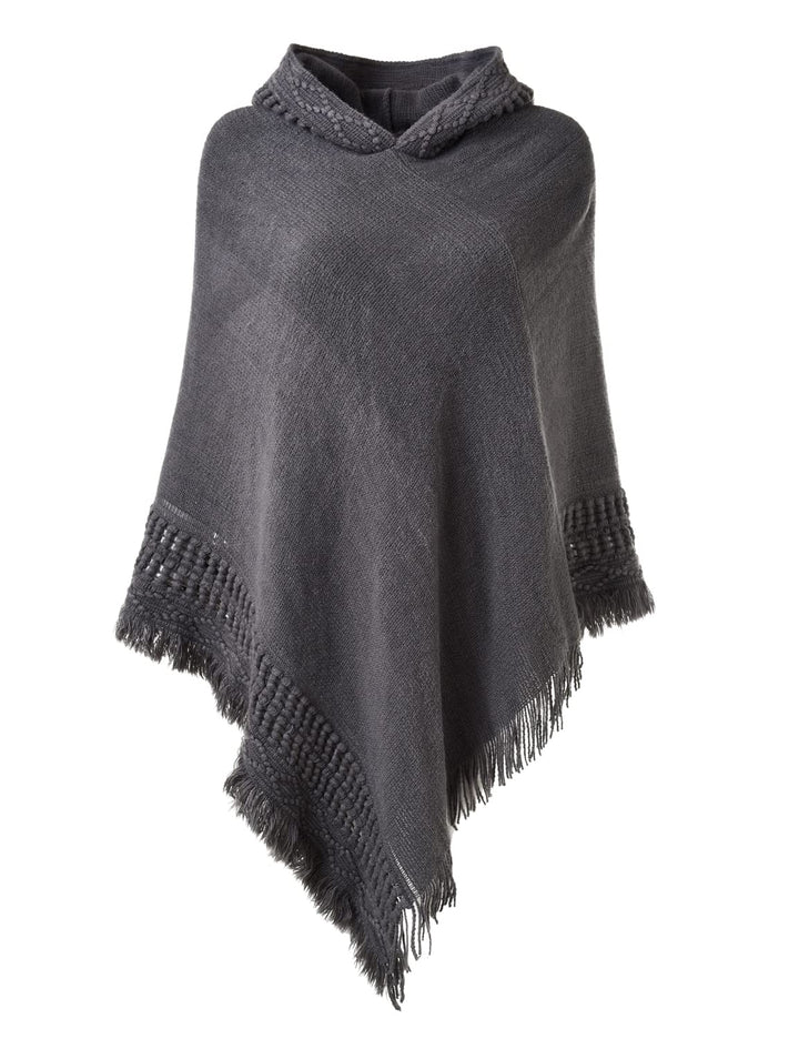 Ferand Damen Poncho mit Kapuze und gehäkeltem Cape mit Fransensaum für Herbst Winter Einheitsgrösse