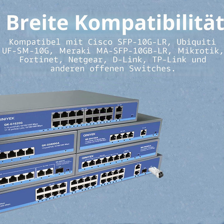 QINIYEK (4er Pack) 10GBase-LR SFP+ Transceiver, 10G Singlemode SFP+ LC-Modul für Cisco SFP-10G-LR, U