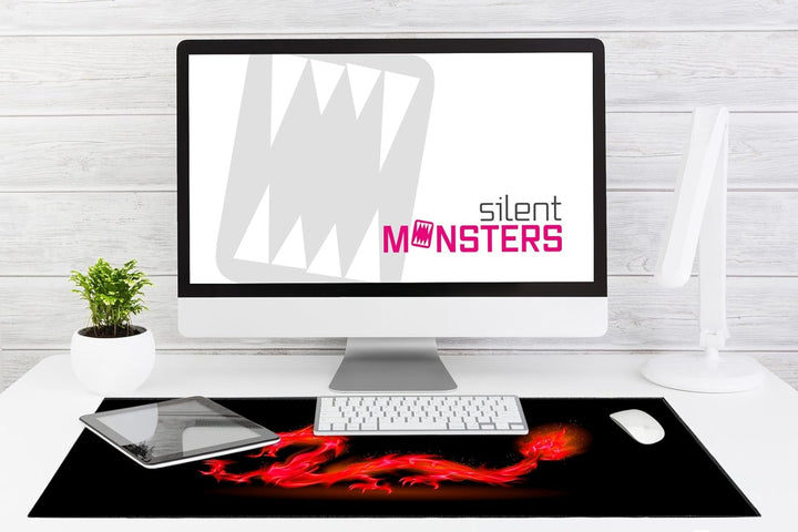 Silent Monsters Mauspad XXL 900 x 400 mm grosses Mousepad Drache rot - Vernähter Rand, rutschfest &