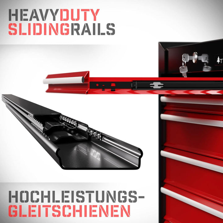 TIMBERTECH® Werkstattwagen auf Rollen - leer, 7 Schubladen mit Einlagen, abschliessbar, Feststellbre