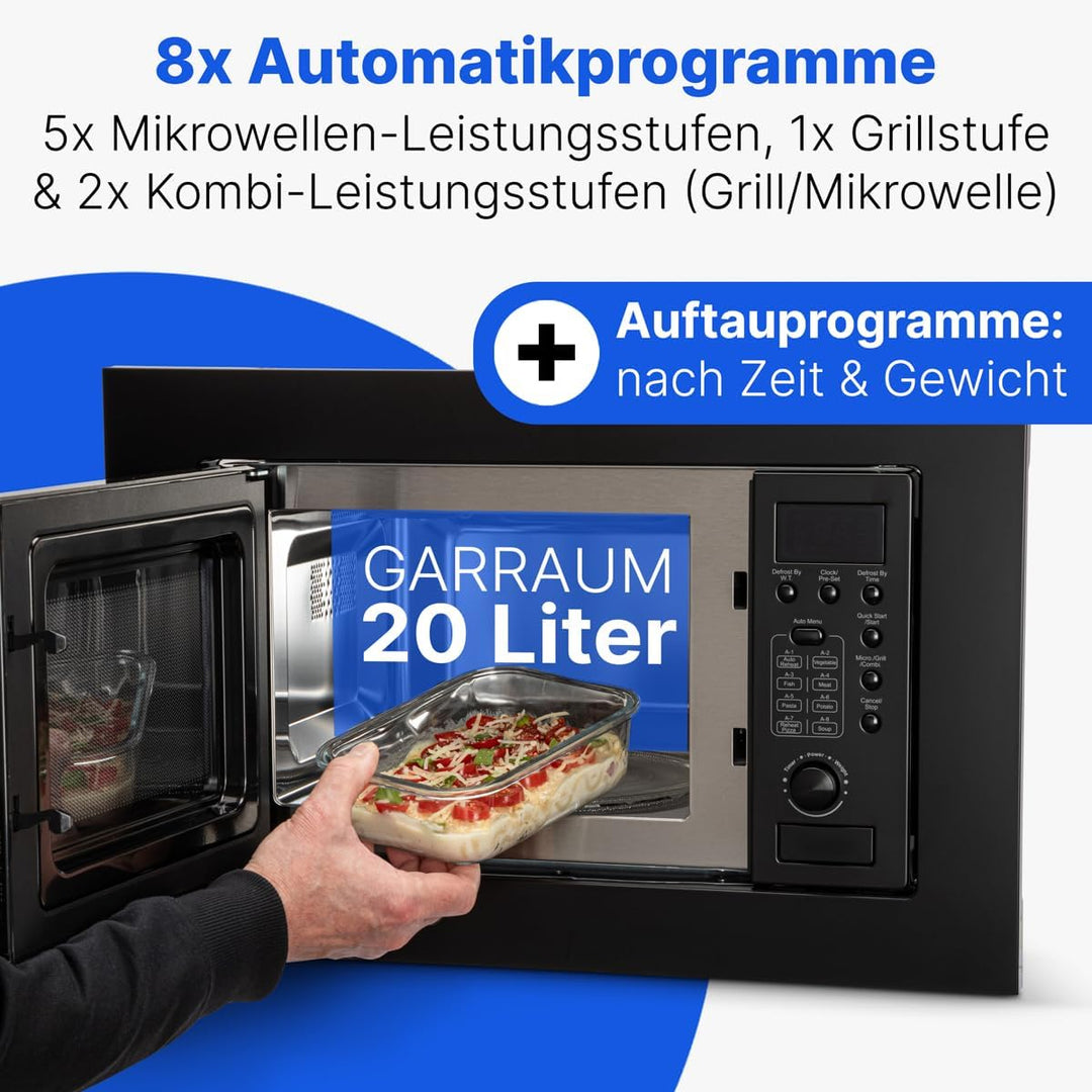 Bomann Einbaumikrowelle mit Grill | 60cm | 800W Mikrowelle | 1000W Grill | inkl. Grillrost und Dreht