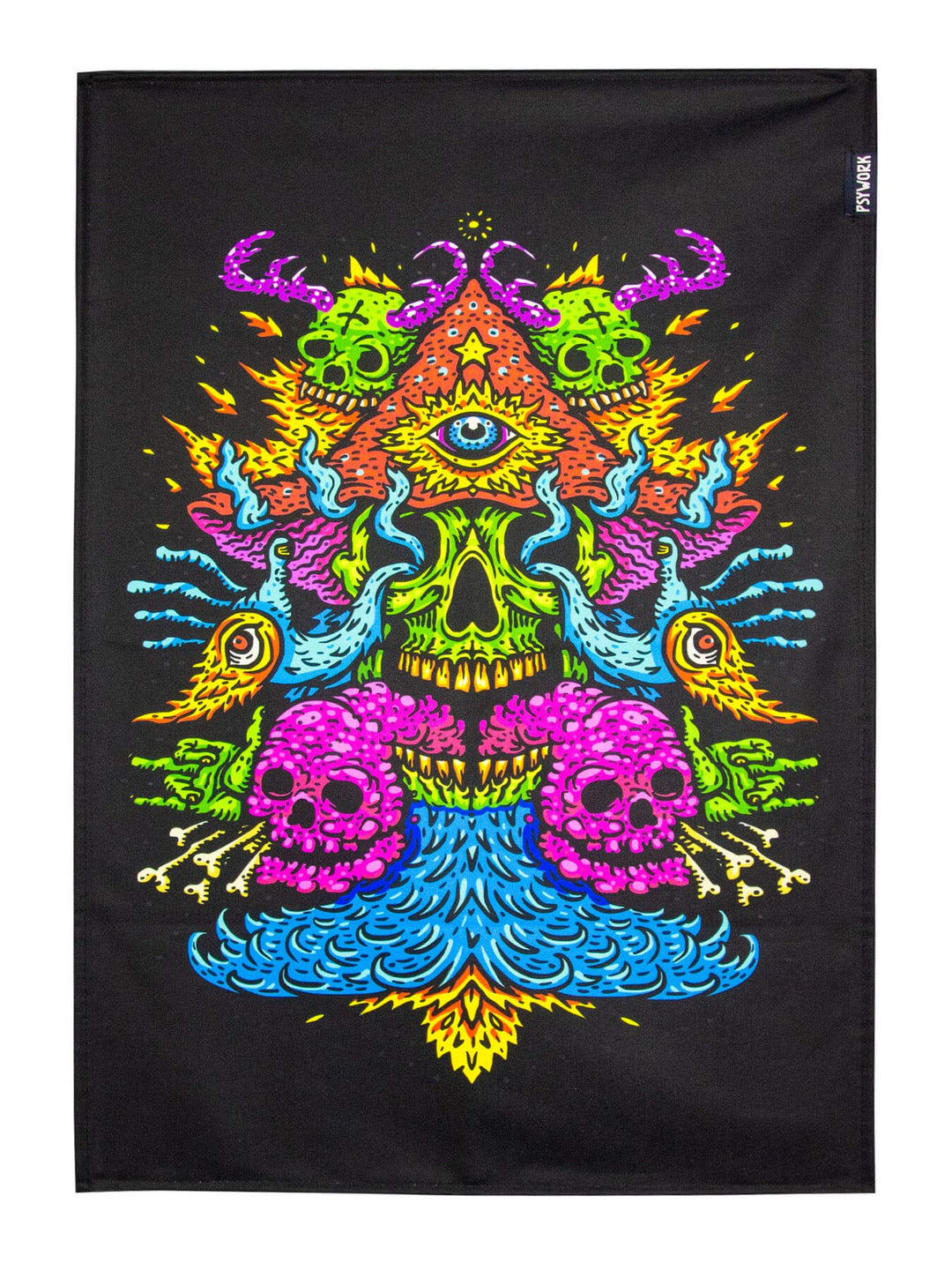 PSYWORK Schwarzlicht Stoffposter Neon | Devil Water Skull | 0,5 x 0,7m | UV-aktiv | fluoreszierend |
