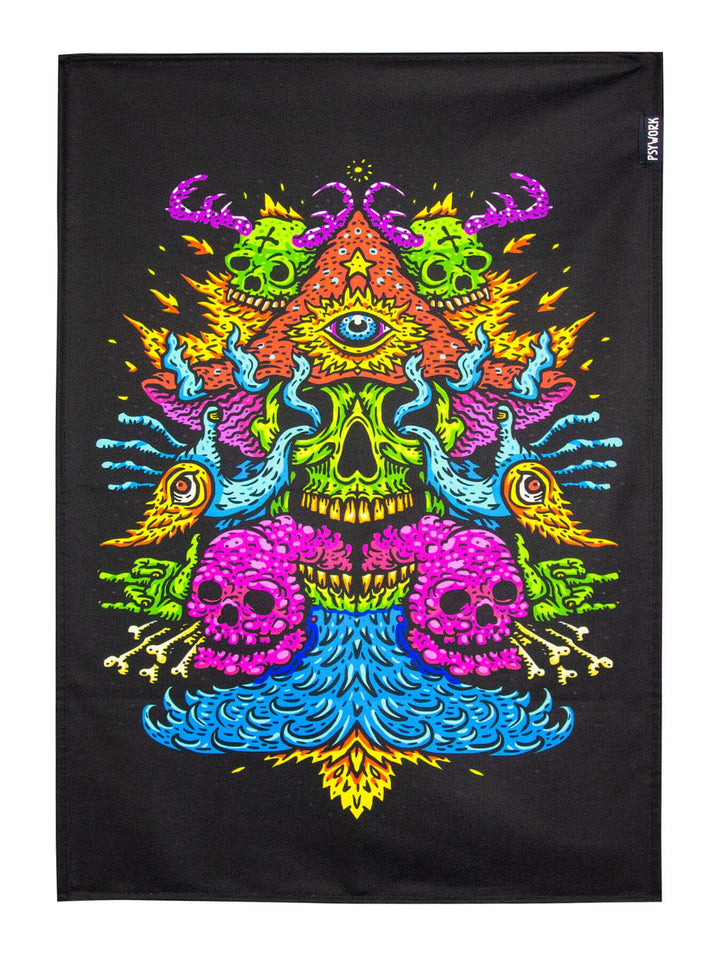 PSYWORK Schwarzlicht Stoffposter Neon | Devil Water Skull | 0,5 x 0,7m | UV-aktiv | fluoreszierend |