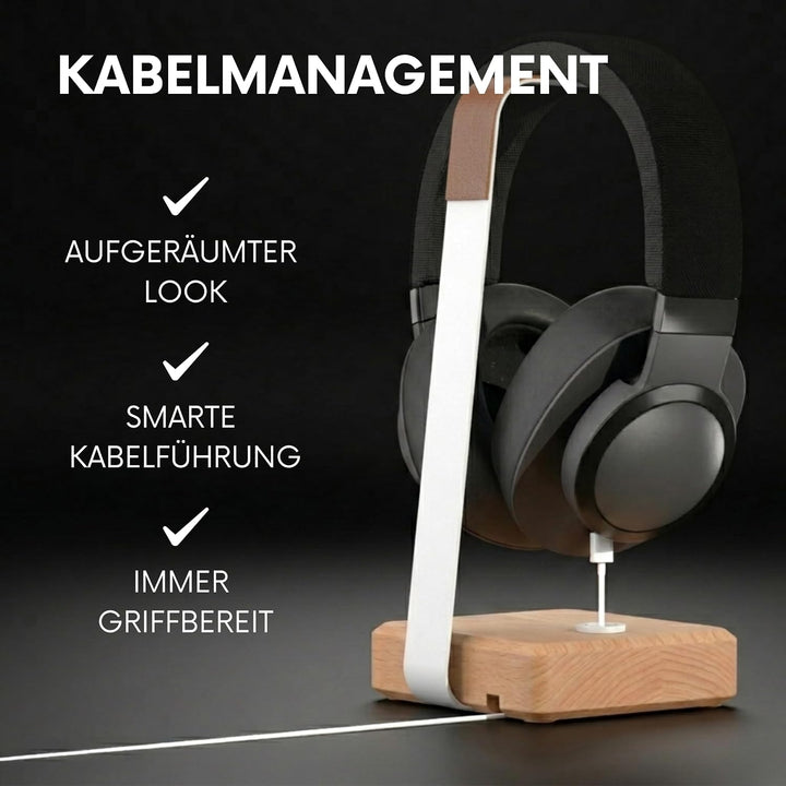 Headset Halterung aus Buchenholz – Kopfhörer Halterung mit schwerem Stahlblech & Lederauflage – Kopf