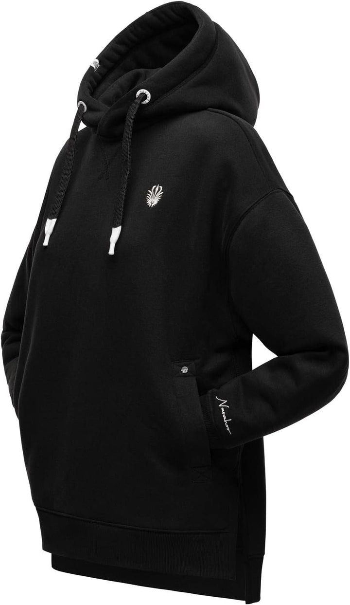 Navahoo Damen Sweatshirt Kapuzenpullover Oversize Long Hoodie Silberengelchen S-XXL S Schwarz, S Sch