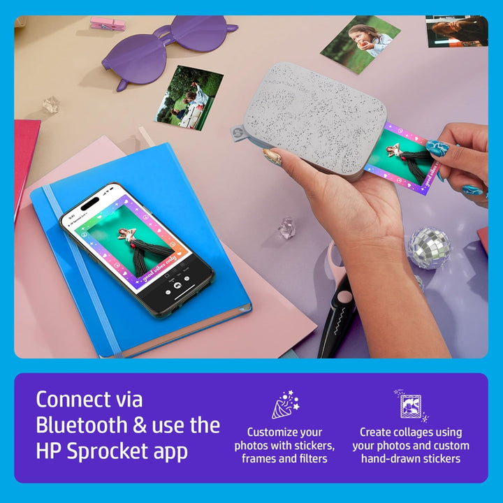 HP Sprocket tragbarer Instant-Fotodrucker, 5,1 x 7,6 cm, (Weiss) Starterpaket