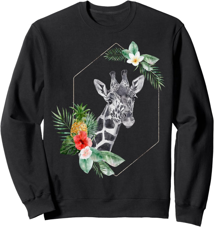 Giraffe Geschenk Blumenrahmen Aquarell Schwarz Sweatshirt
