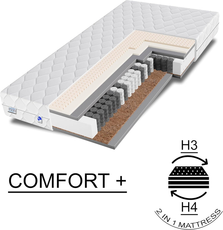 TULENA NOX Taschenfederkern Matratze 90x200 Federkernmatratze H3 + H4 Comfort Plus 23cm hoch| Probes