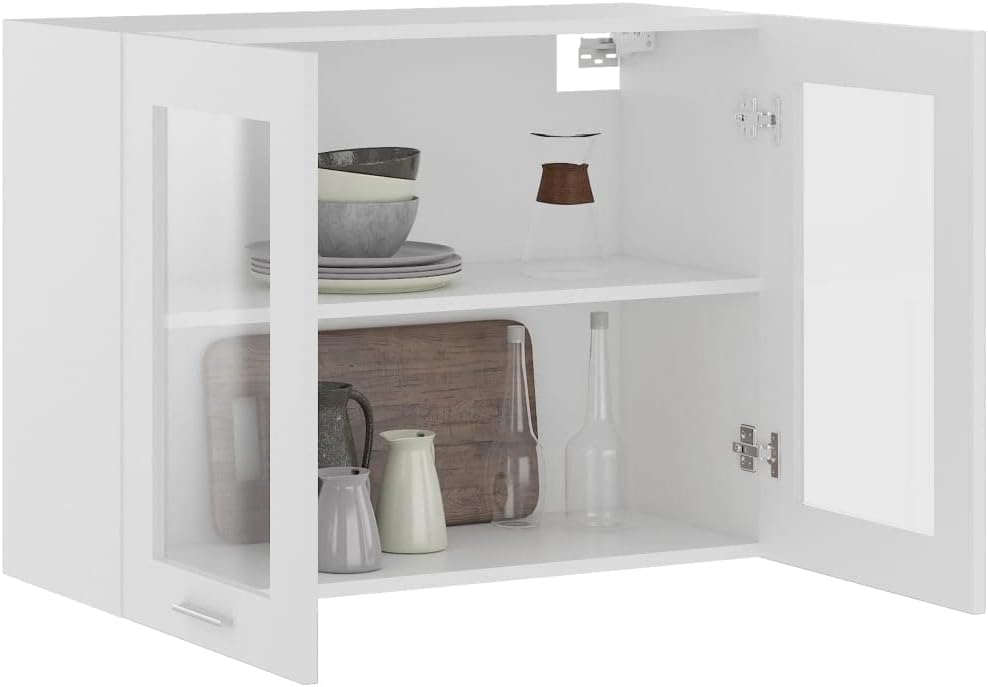 Hängeglasschrank Weiss 80x31x60 cm Holz KüChenschrank HäNgeschrank KüChe Vorratsschrank Schrank Klei