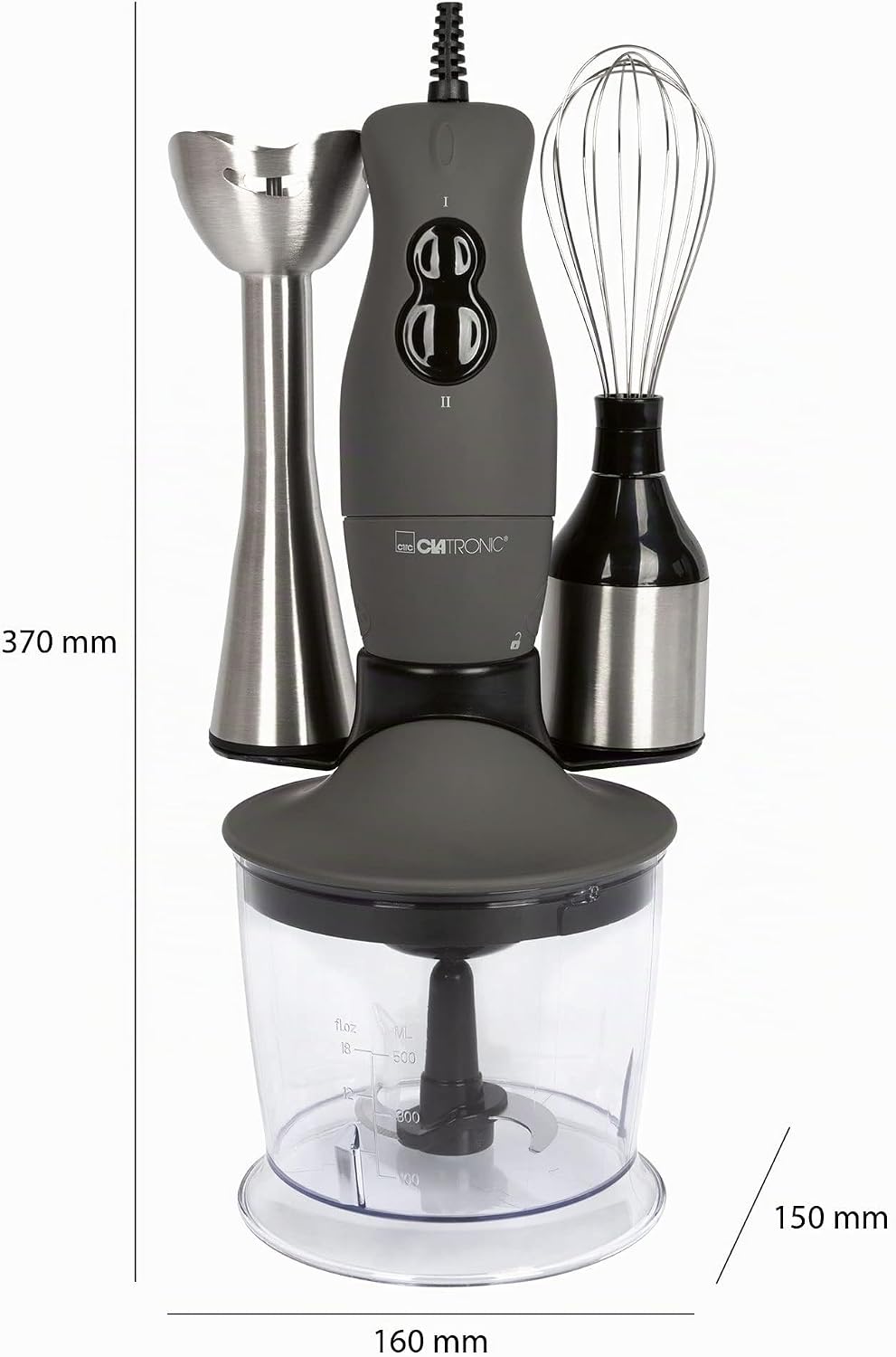 Clatronic® Stabmixer Set | Mixer, Pürierstab, Zerkleinerer aus Edelstahl | 400 Watt | 2 Geschwindigk