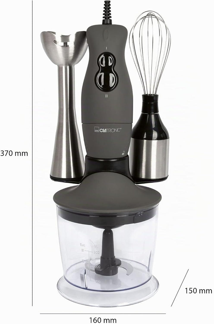 Clatronic® Stabmixer Set | Mixer, Pürierstab, Zerkleinerer aus Edelstahl | 400 Watt | 2 Geschwindigk