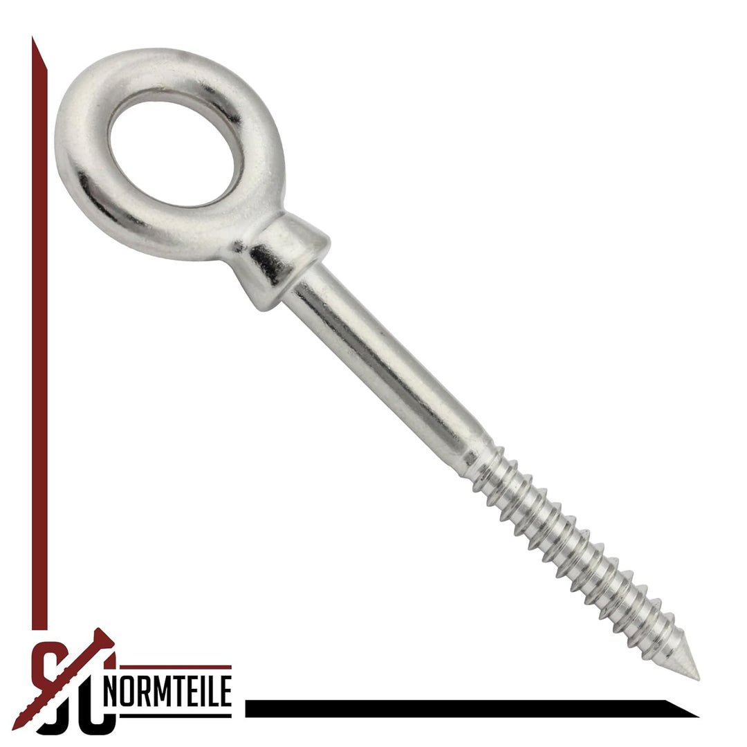 Augbolzen mit Holzgewinde - 5 x 50 mm - 25 Stück - Ringschraube/Augenbolzen - aus Edelstahl A4 V4A -