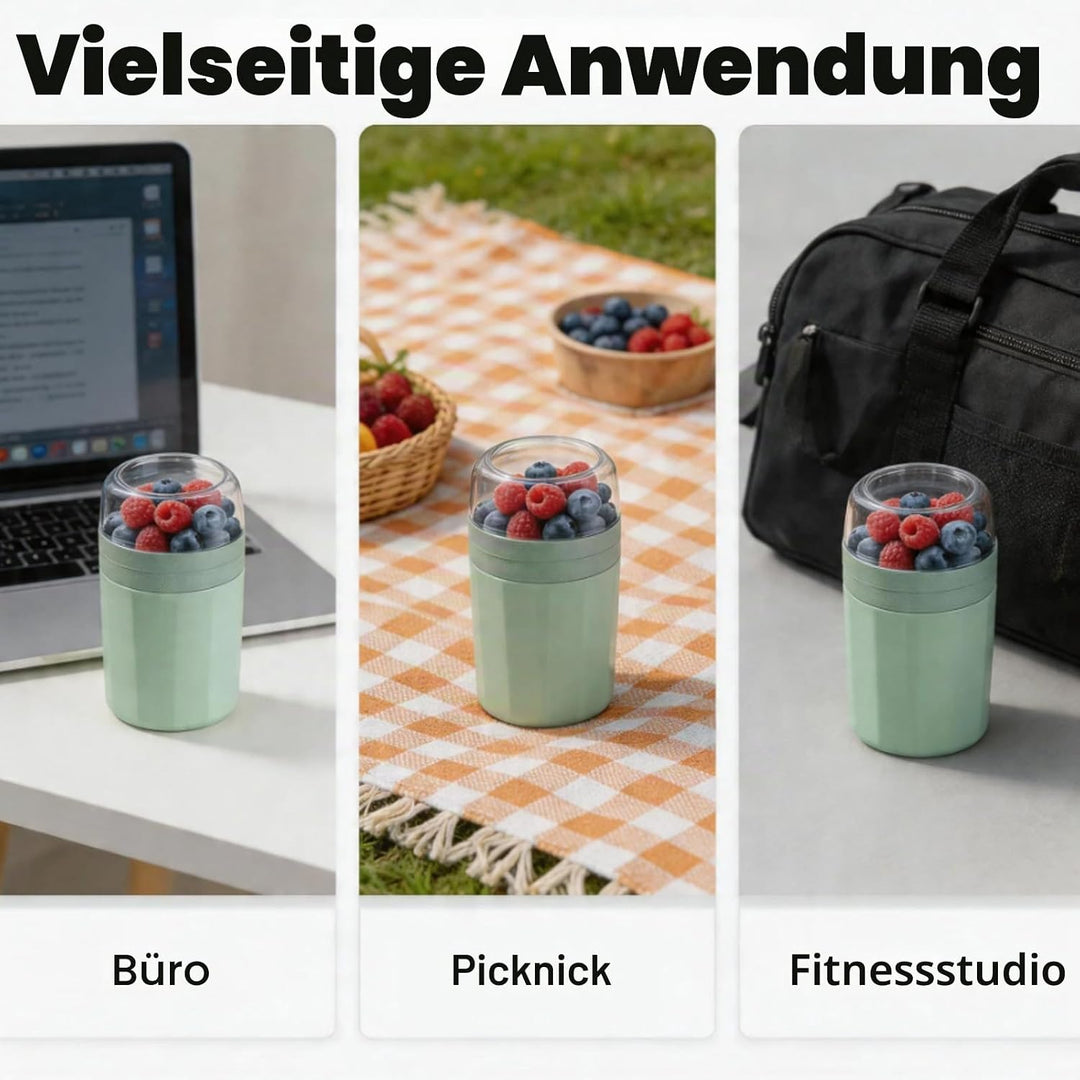 2 Stück Müslibecher To Go 850 ml- Auslaufsicherer Joghurtbecher To Go mit Löffel und Deckel - Müsli