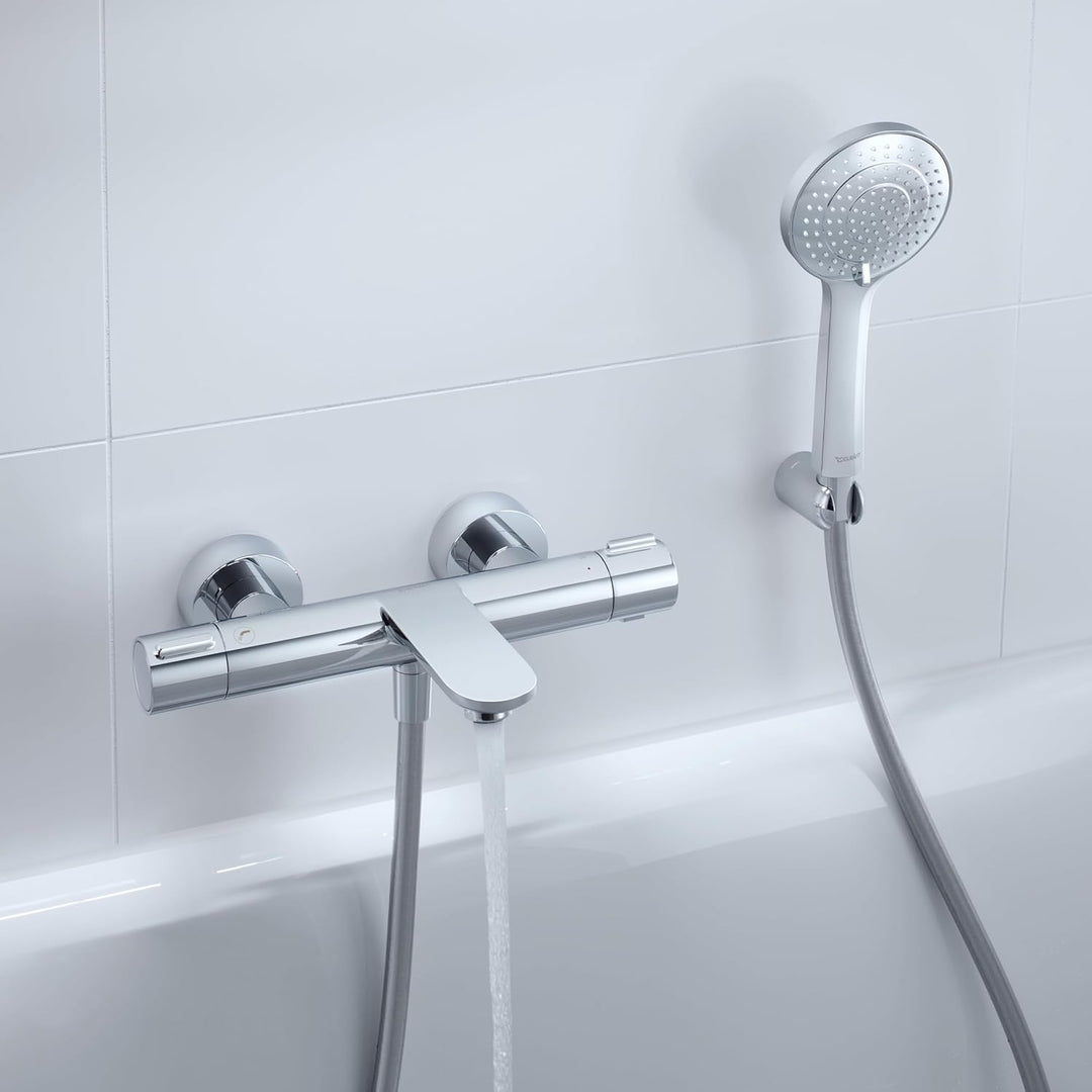 Duravit Wave Wannenarmatur Aufputz für 2 Verbraucher mit Umstellventil, Wannenthermostat mit Keramik