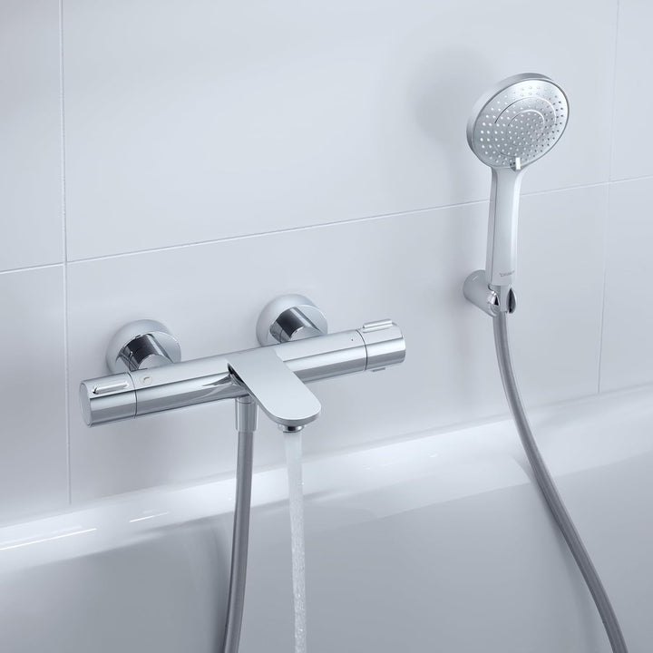 Duravit Wave Wannenarmatur Aufputz für 2 Verbraucher mit Umstellventil, Wannenthermostat mit Keramik