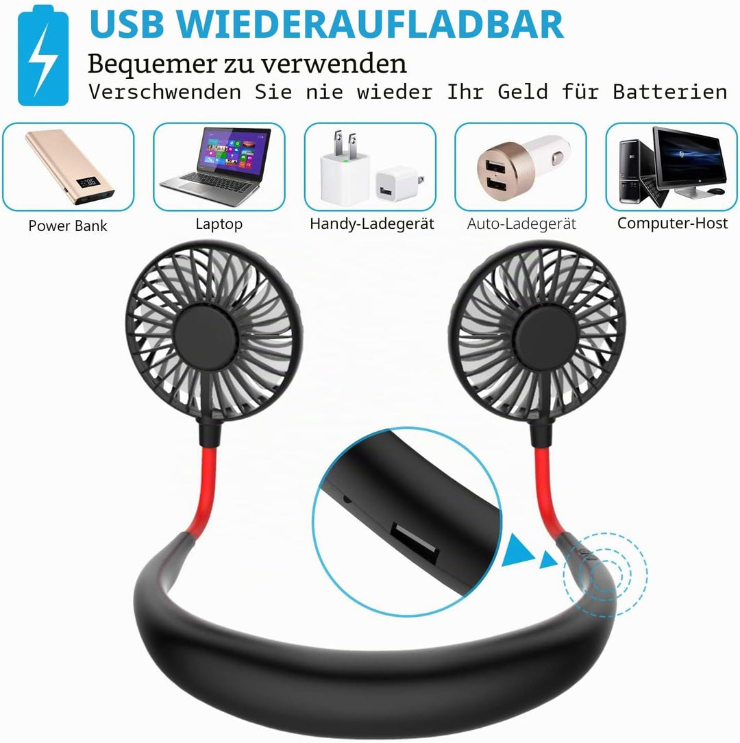 Tragbarer Ventilator, Mini USB Ventilator Hände, Wiederaufladbarer Tragbarer Nackenbügel Ventilator,
