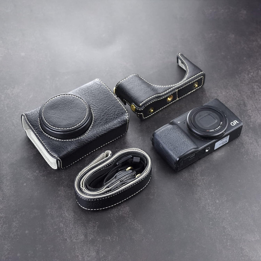 Rieibi Ricoh GR II Tasche - Vintage PU Leder Kameratasche für Ricoh GR II GRII GR2 DSLR Kamera - Sch