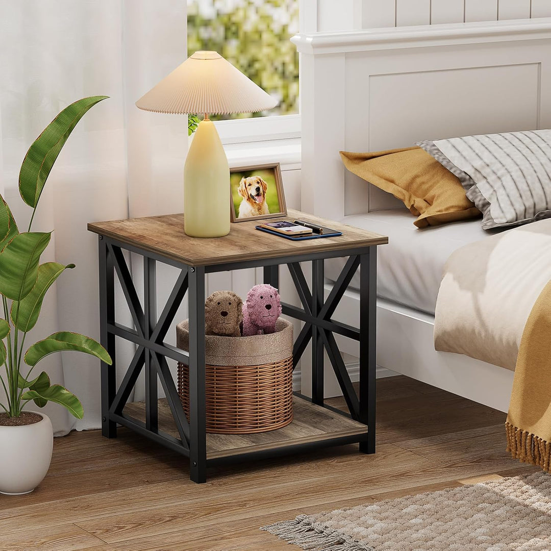 GreenForest Beistelltisch mit 2-stufigem Ablagefach, 50 cm quadratischer Wohnzimmertisch, praktische