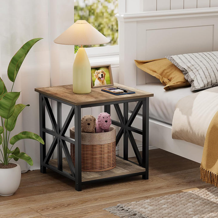 GreenForest Beistelltisch mit 2-stufigem Ablagefach, 50 cm quadratischer Wohnzimmertisch, praktische