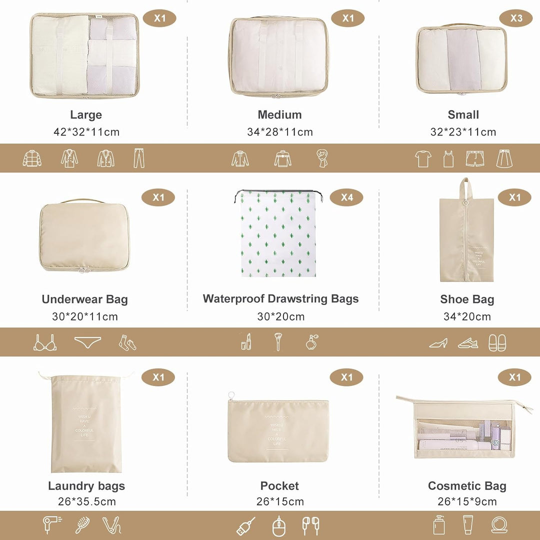 Koffer Organizer Set, 14 Stück Wasserdicht Packing Cubes, Multifunktionale Travel Packwürfel, Koffer