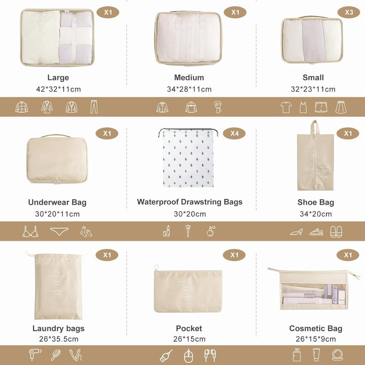 Koffer Organizer Set, 14 Stück Wasserdicht Packing Cubes, Multifunktionale Travel Packwürfel, Koffer