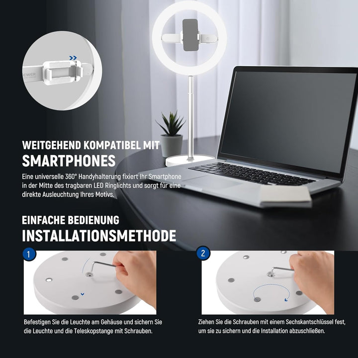 NEEWER Entry Level Version 10" 7W LED Selfie Ringlicht mit Tischständer/Phone Holder/3 Modi CRI85+ 3