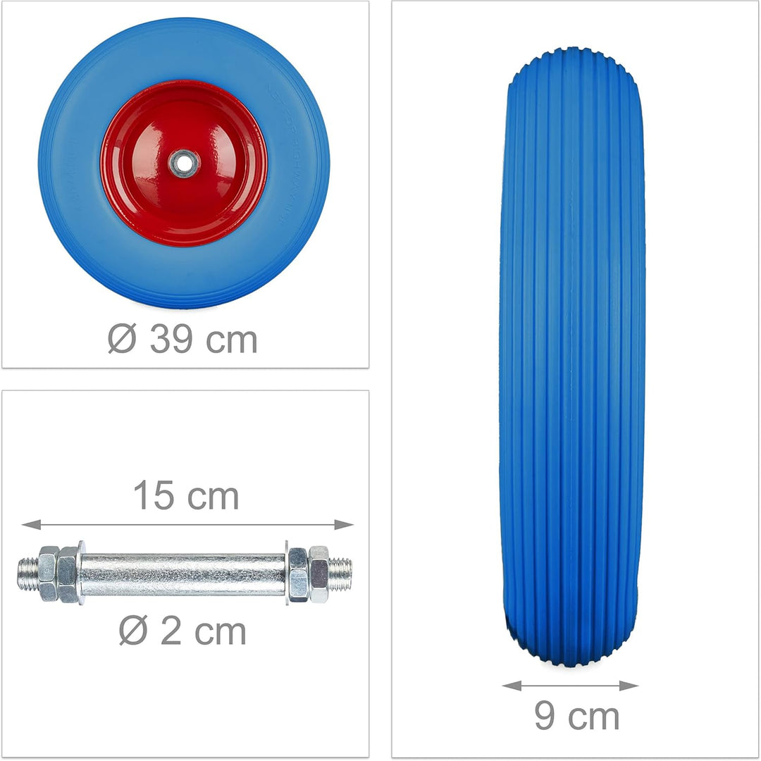 Relaxdays 2 x Schubkarrenrad Vollgummi mit Achse, 4.80 4.00-8 Gummirad, pannensicher, 100kg Tragkraf