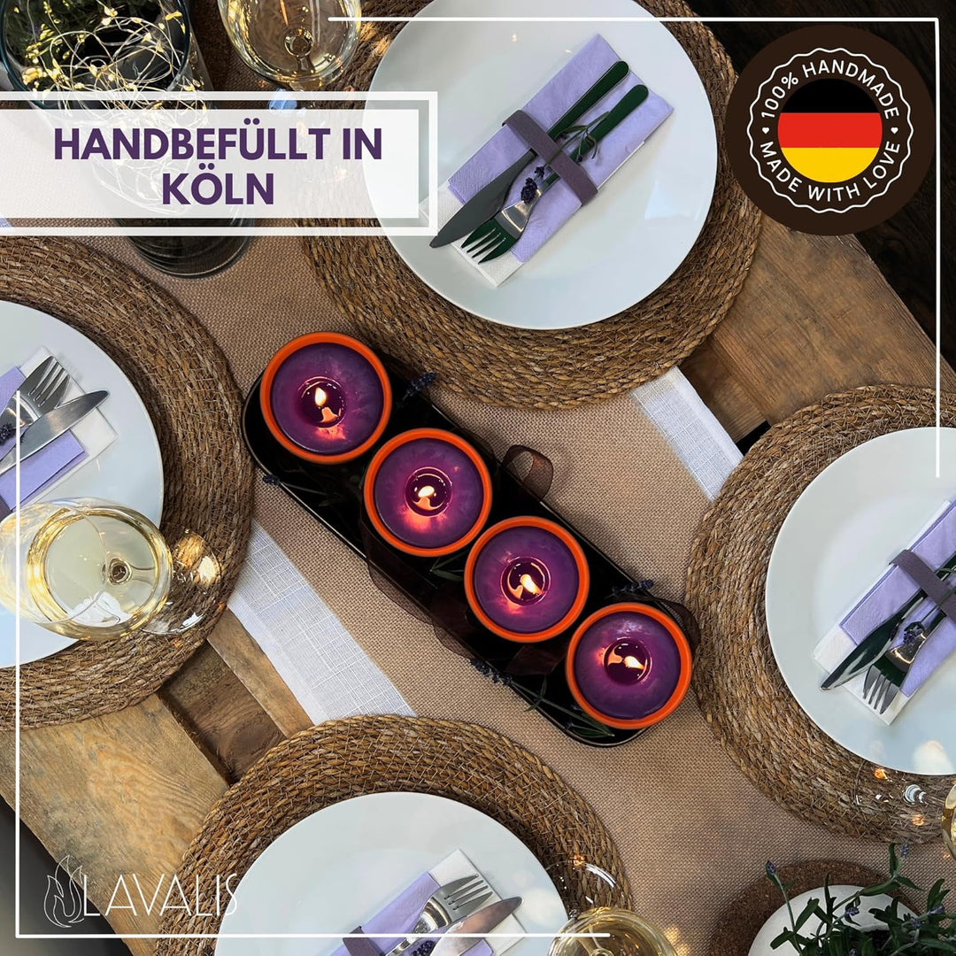 Lavalis 4X Lavendel Kerze mit Duft in Terrakotta-Schale, Alternative zu Citronella-Kerze, Handbefüll