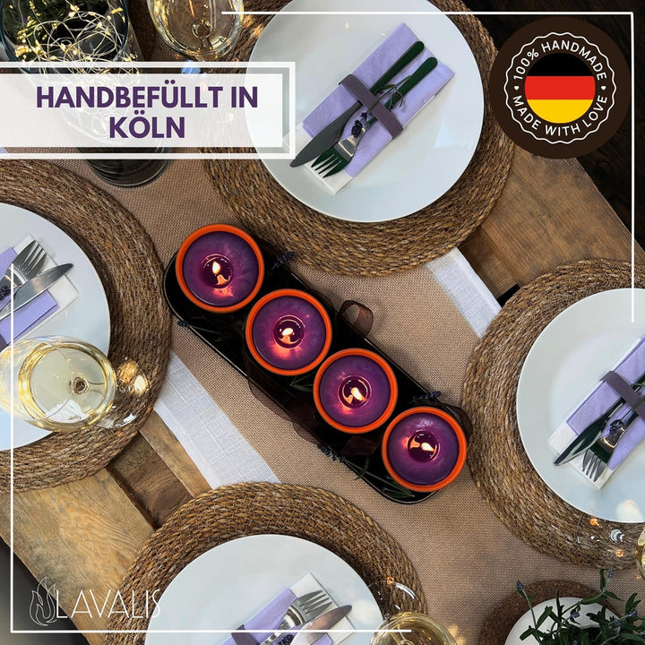 Lavalis 4X Lavendel Kerze mit Duft in Terrakotta-Schale, Alternative zu Citronella-Kerze, Handbefüll