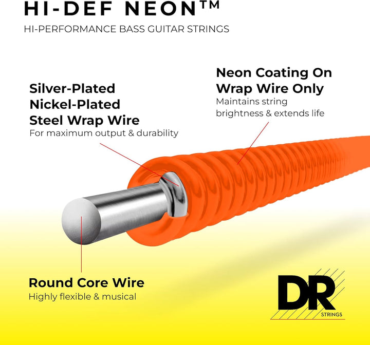 DR Strings HiDef Neon Multi-Color 5-String Bass (NMCB5-45) Neon Multi: 5-saitige Medium 45-125, Neon