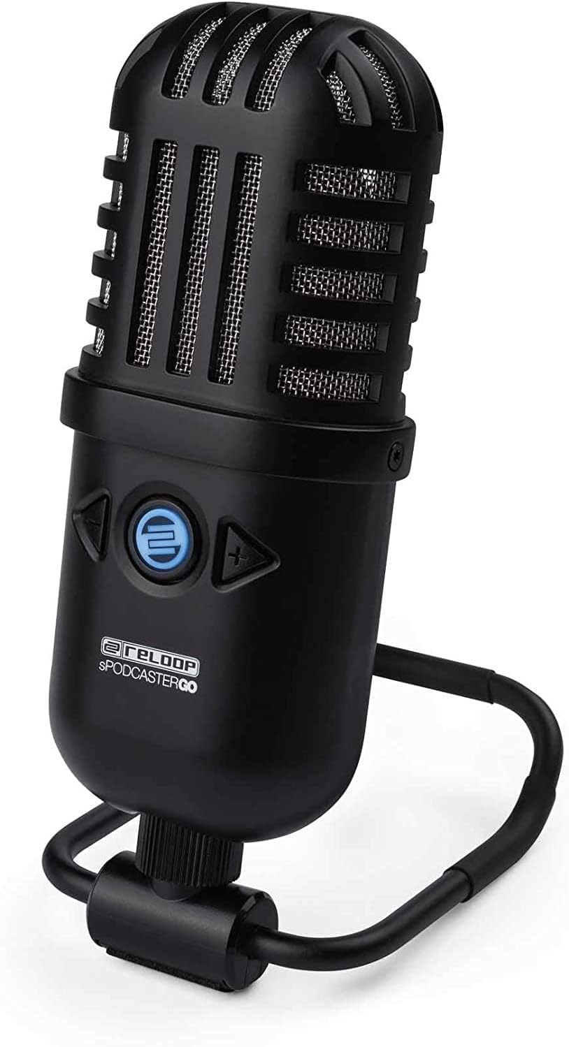 Reloop sPodcaster Go - Professionelles USB-Mikrofon mit vormontiertem Tischständer für Podcasting, S