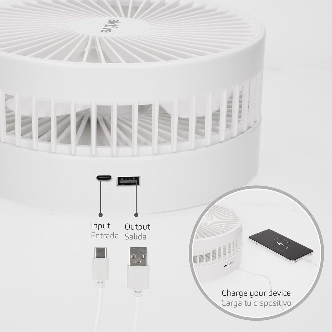 AKTIVE Kabelloser Ventilator, kompakt, faltbar, 19,7 x 19,7 x 19,7 x 97,5 cm, 4 Luftmodi, Dauer 2 –