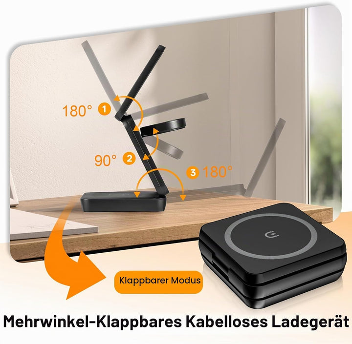 3 in 1 Faltbare Kabellose Ladestation, Induktive Ladestation für Apple Watch und Phone, Wireless Cha
