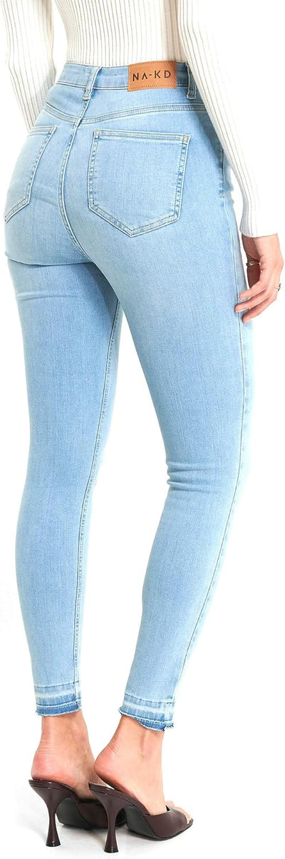NA-KD Damen Skinny High Waist Open Hem Jeans, Hellblau