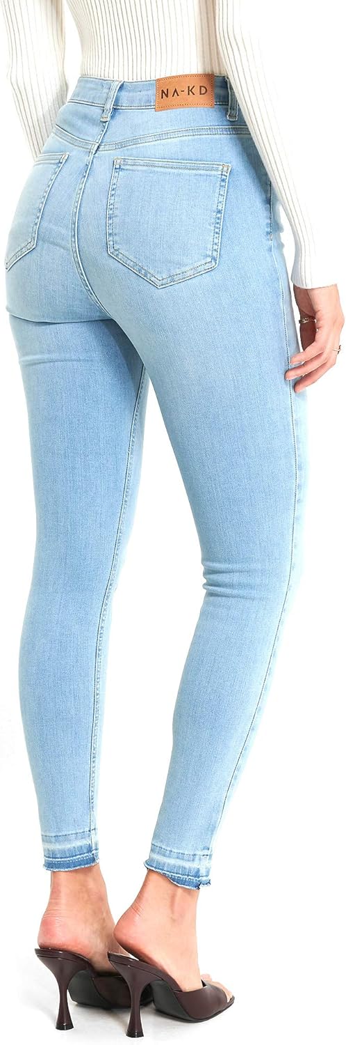 NA-KD Damen Skinny High Waist Open Hem Jeans, Hellblau