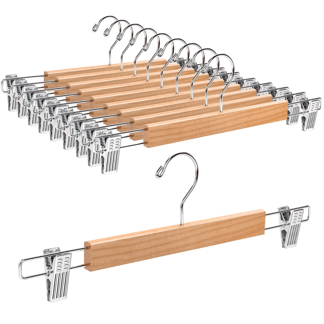 Amber Home 10 Stück 36cm Natürliche Kleiderbügel aus Holz, Robust und Glänzend Hosenbügel Aufhänger