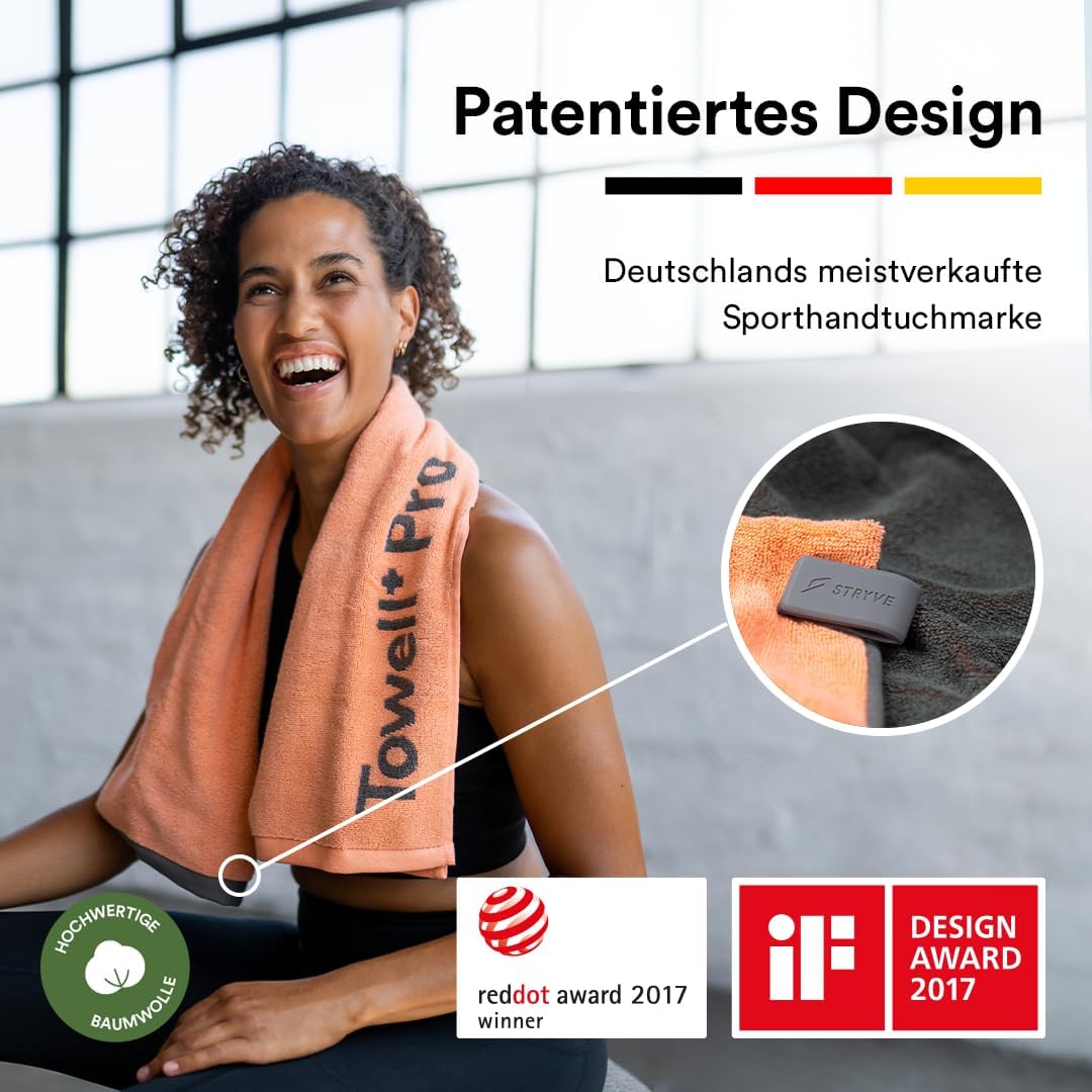 Stryve Gym Towell+Pro Sweet Peach (105 x 42,5cm), Sporthandtuch mit Magnetclip & antirutsch, Peach