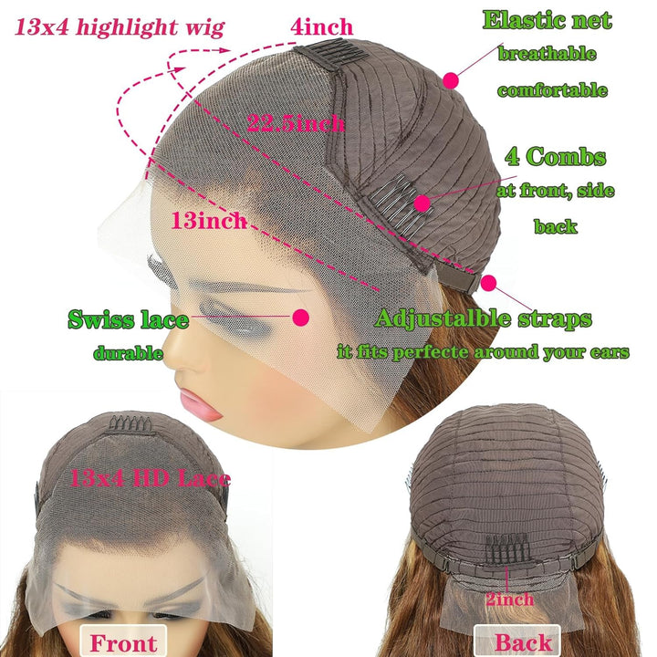 Ombre Highlight Lace Front Wigs Human Hair Wigs for Black Women Straight Echthaar Perücke Schwarz Fr