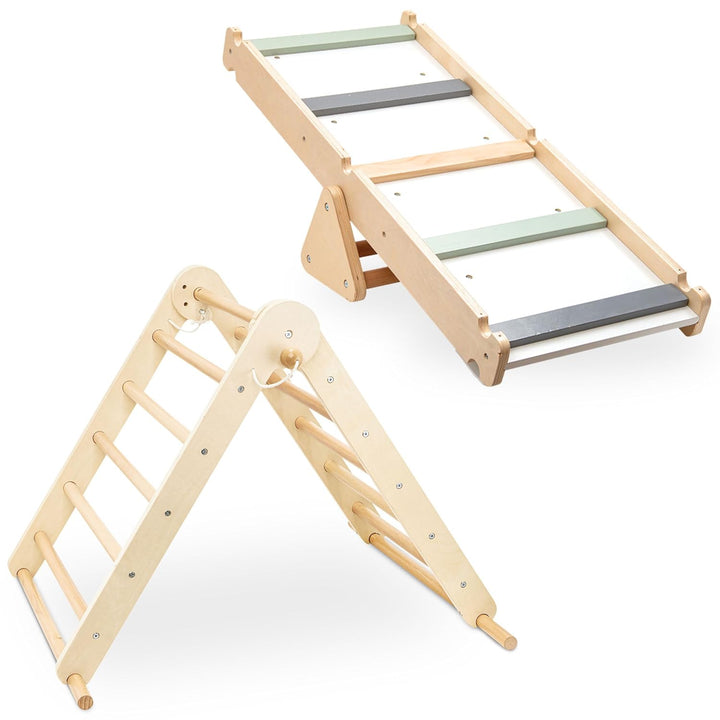 Mamabrum Holzspielplatz für Kinder – Klettergerüst, Dreieck, Leiter & Balancierpfad – 3-in-1 Multifu