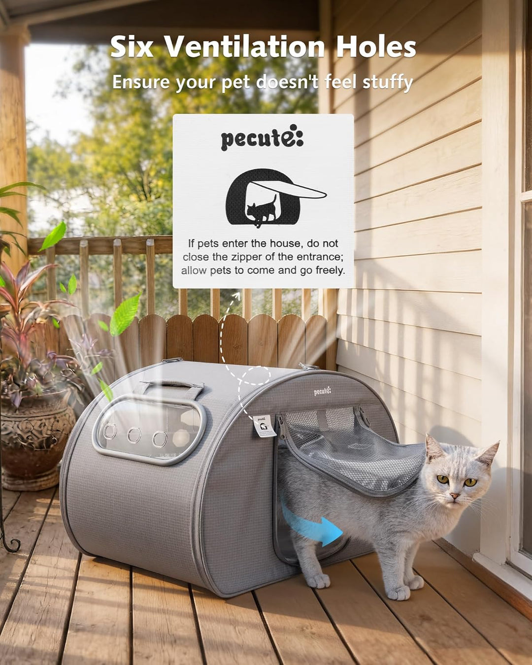 Pecute Katzenkühlhaus mit Dual-Kühl-System (6 Kühlakkus &amp; Gel-Matte) – Faltbares Katzenzelt Sommer,